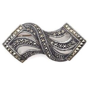 Vintage Judith Jack Sterling Silver Marcasite Ribbon Bow Brooch Pin 925 12.88g